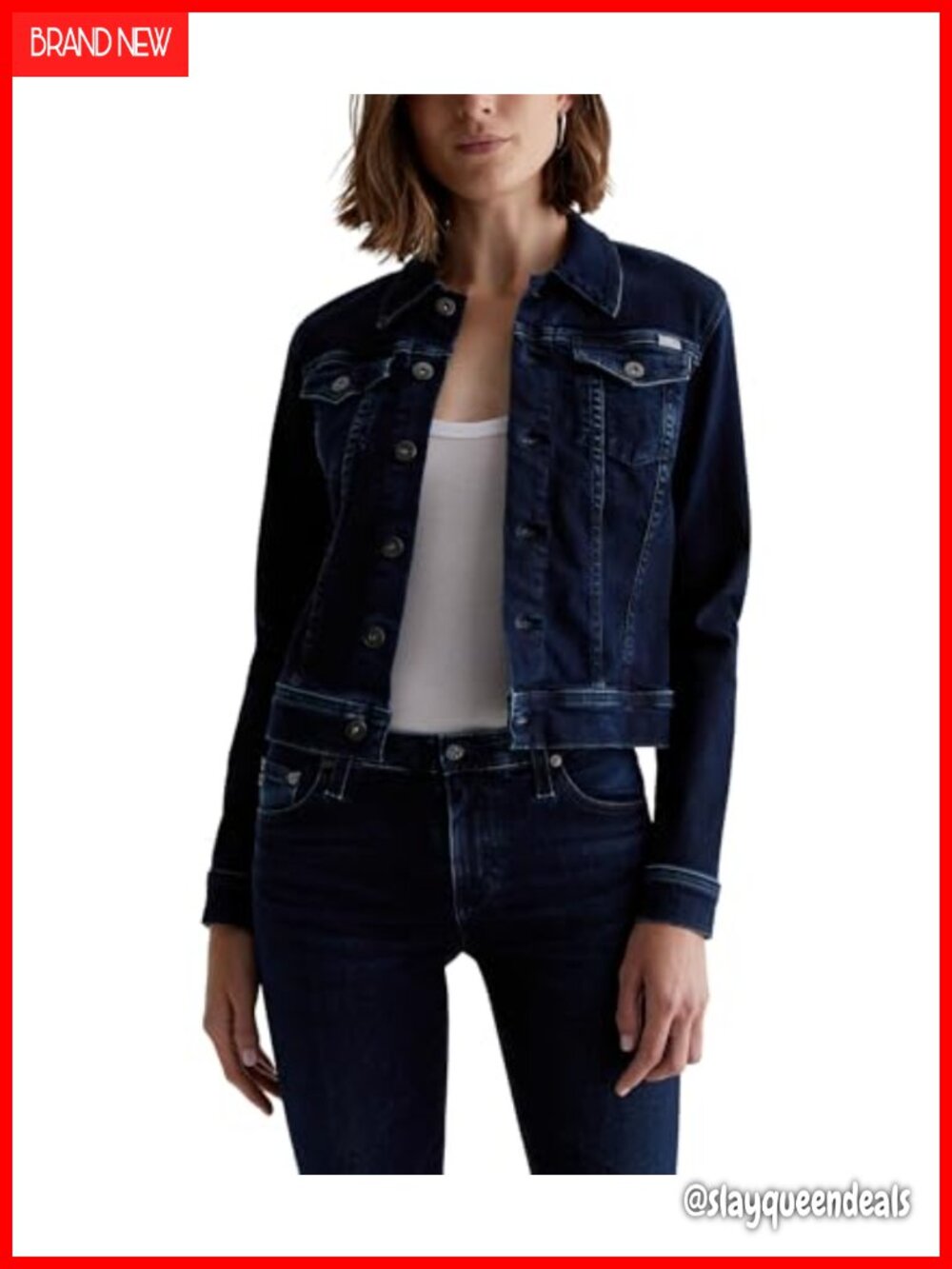 Fitted Denim Jacket Slim Cut Long Sleeve Point Collar Button Front